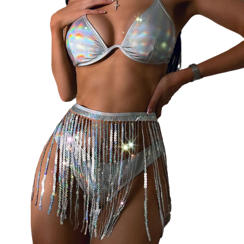 European American Three Point Swimsuit Sequin Tassel Skirt