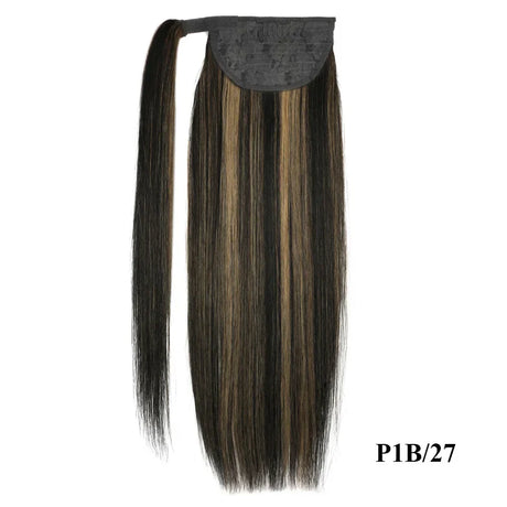 Straight Human Hair Ponytail Wrap Around Horsetail Clips-In