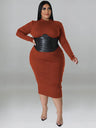 Zipper Dress Tight Ladies Mid Length Leather Woman
