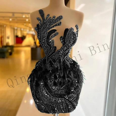 J14 Luxury O-Neck Sheath Above-Knee Black Girl Sequins