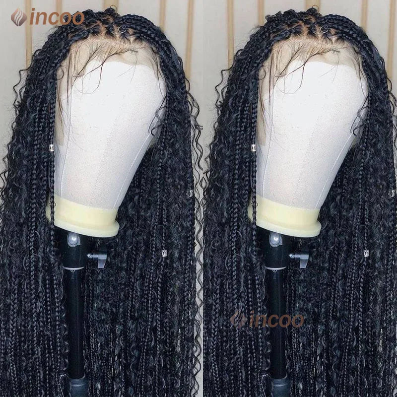 Full Lace Frontal Boho Braided Wigs Wave Curly