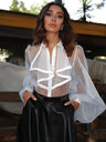 Lantern Sleeve Shirt Bubble Sleeve Perspective Mesh Mask