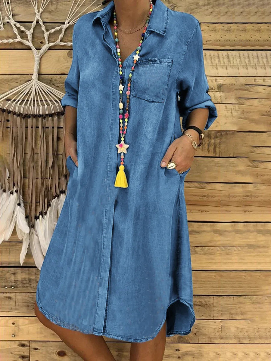 Fashion Denim Women' Long Dress Elegant Fashion Retro