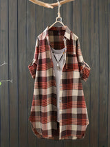 Women' Casual Plaid Button Print Long Sleeve Shirt