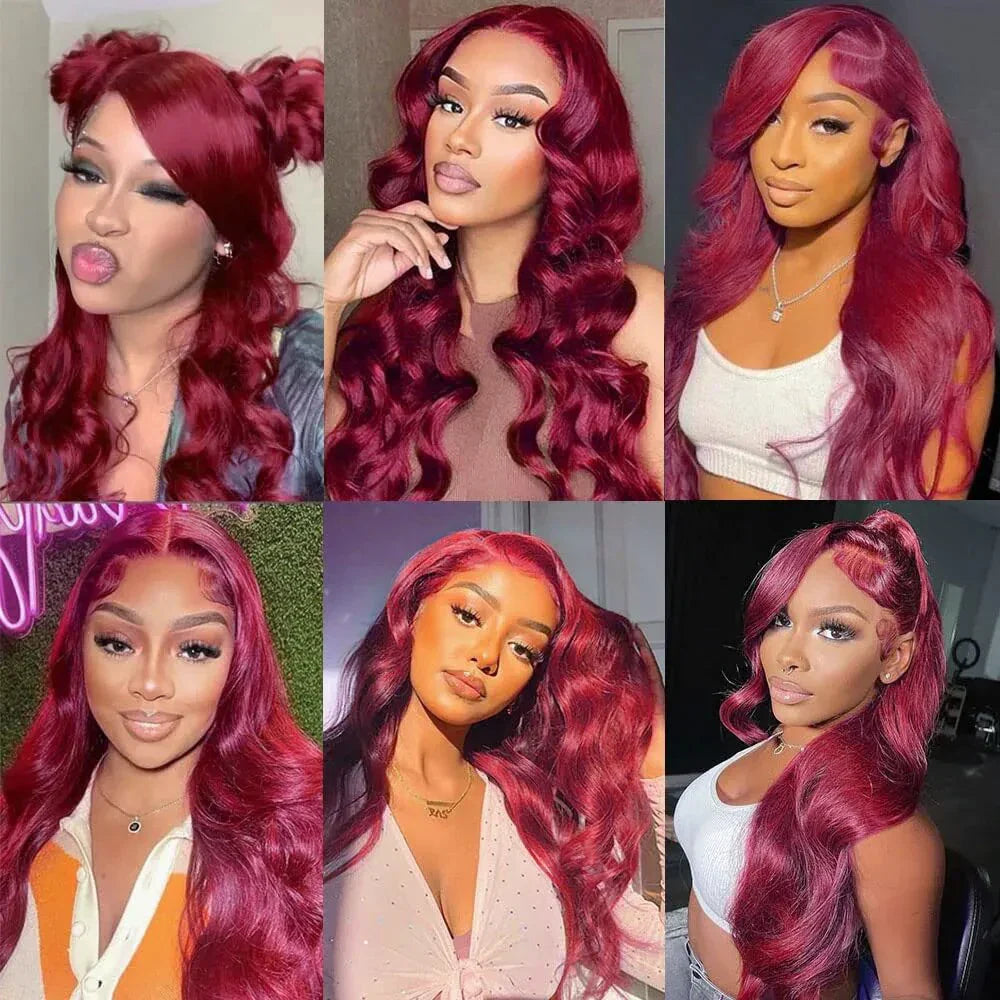 J Burgundy Body Wave Lace Front Human Hair
