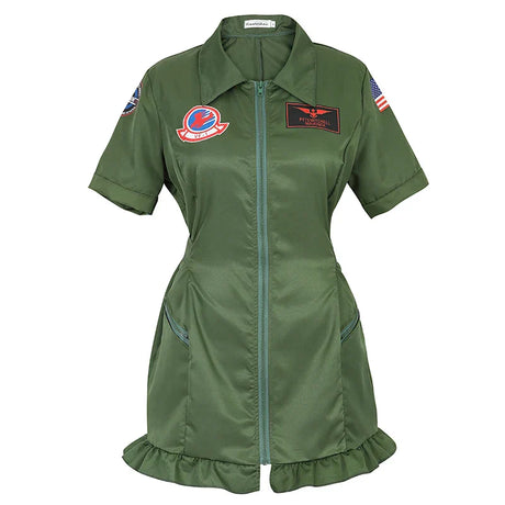 Pilot Uniform Army Green Top Gun Costume For