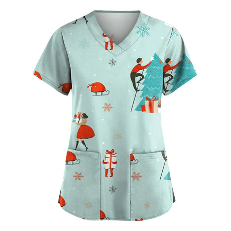 Christmas Cartoon Print Spa Uniform Beauty Salon Pet