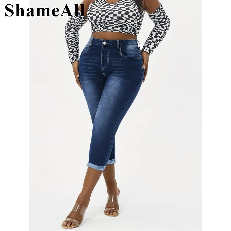 Women' Washed Button High Rise Roll Up Hem