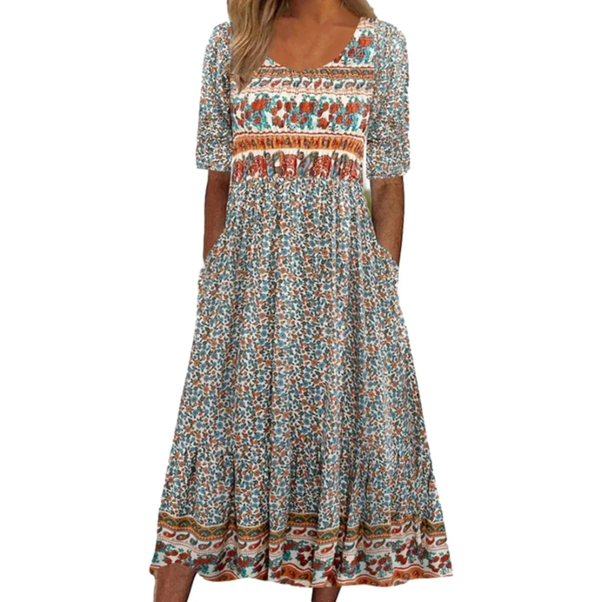 Vintage Boho Stripe Print Women Sundress Summer Fashion