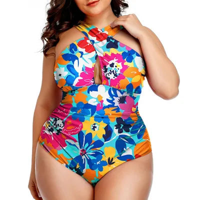 Summer Women One Piece Swimsuits Front Cross Tummy