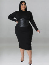 Zipper Dress Tight Ladies Mid Length Leather Woman