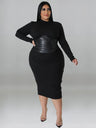 Zipper Dress Tight Ladies Mid Length Leather Woman