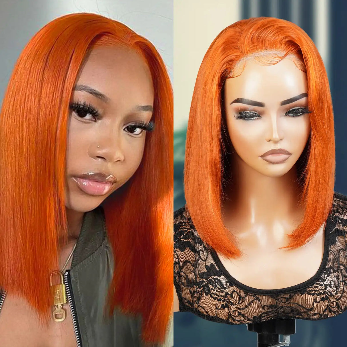 Glueless Ginger Orange Bob Lace Front Wig Human