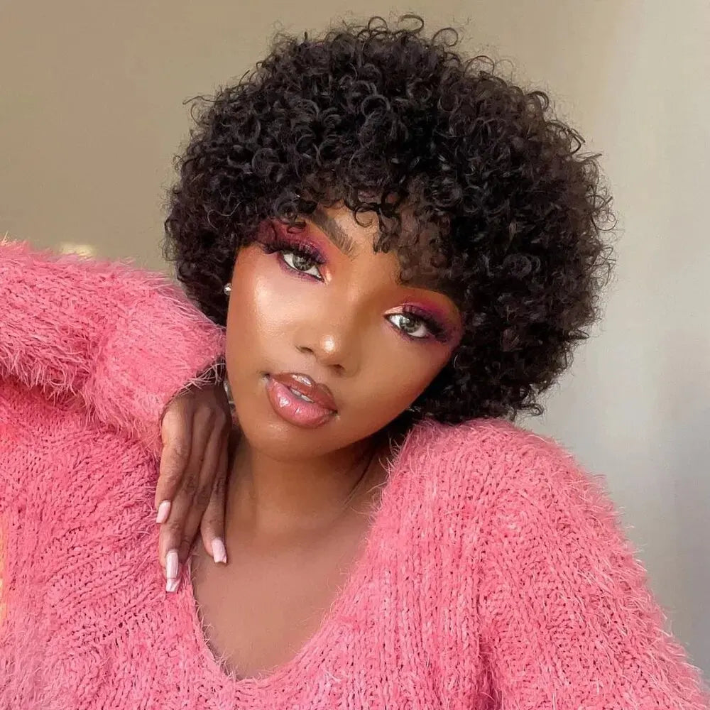 Pixie Short Afro Curly Bob Human Hair Wigs