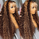 Highlight Ombre Lace Front Wigs Deep Wave Transparent