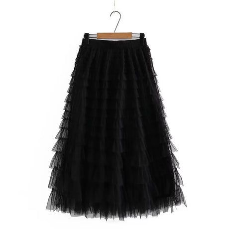 Women' Clothing Skirt Elastic Waist Mesh Skirt Calf