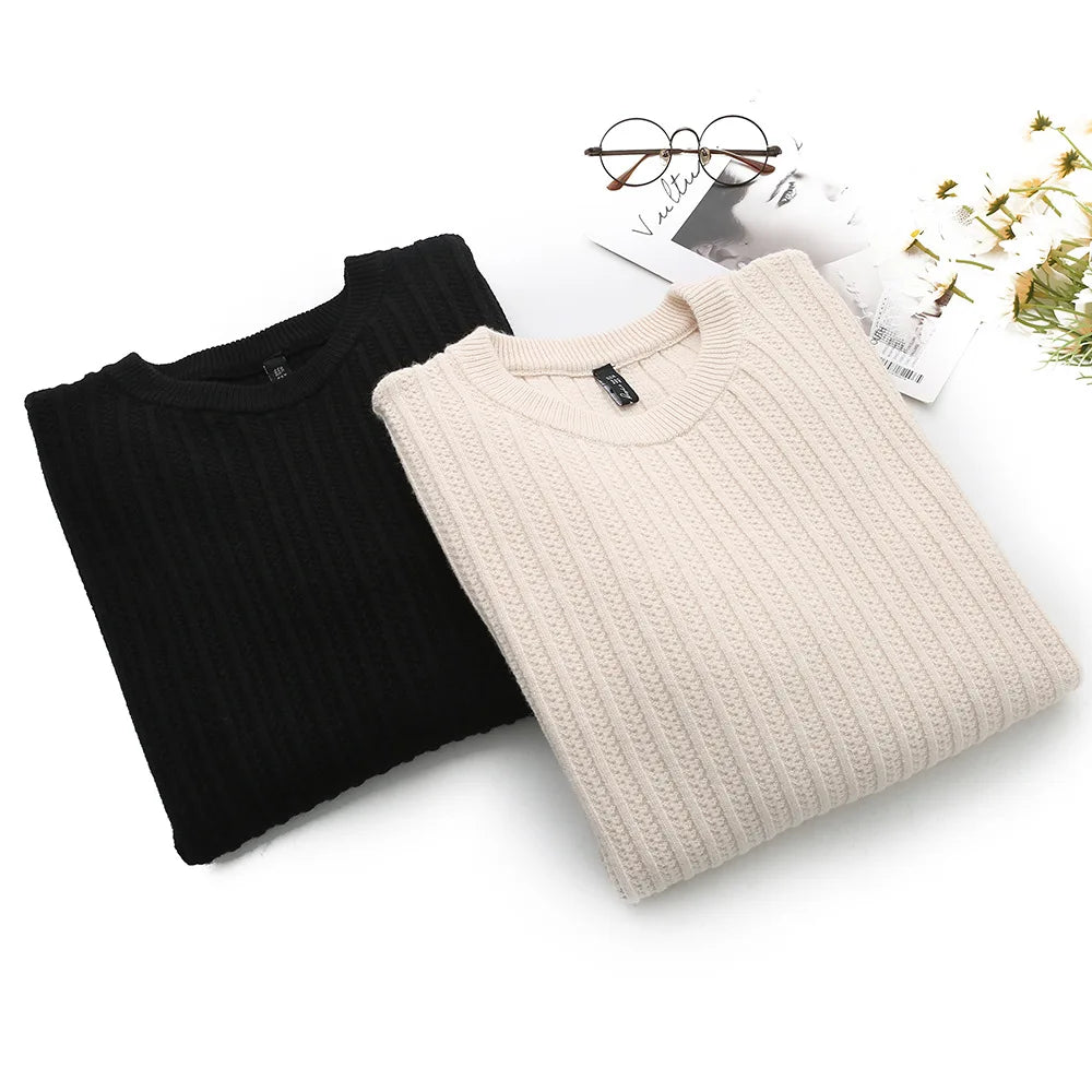 Fall Winter 100Kg Simple O-Neck Jacquard Knit Sweater