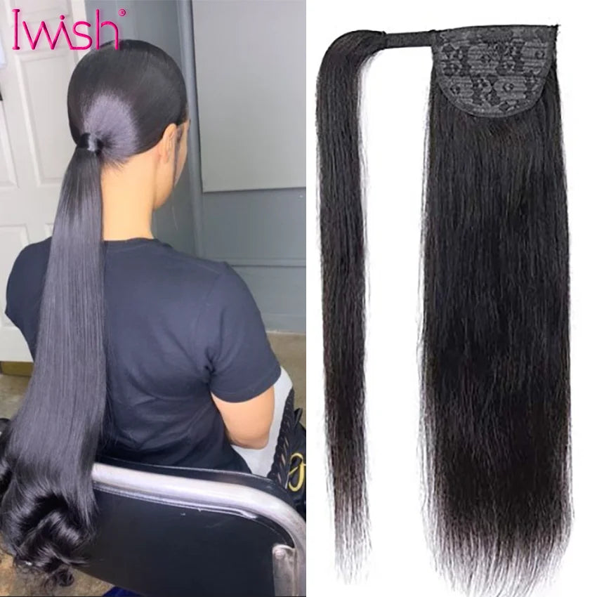 G Straight Human Hair Wrap Around Ponytail Drawstring