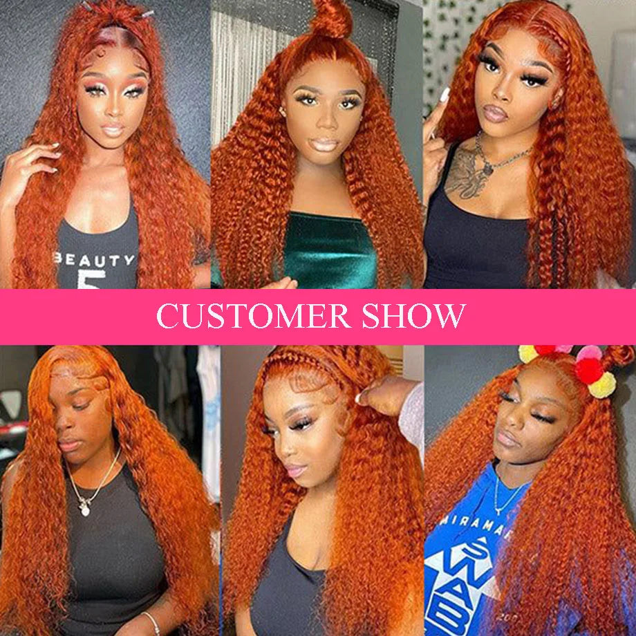 Orange Ginger Lace Front Wig Curly Human Hair