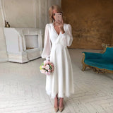 Chiffon Wedding Dresses For Women V-Neck Long Sleeves