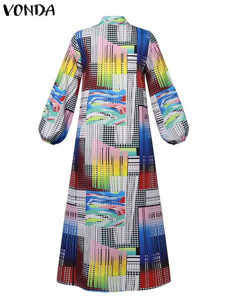 Vonda Summer Bohemian Printed Dress Women Elegant