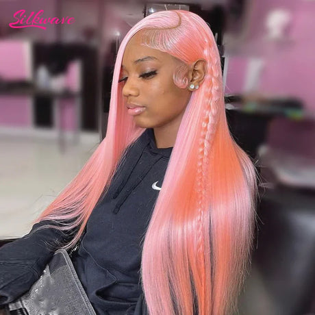 Pink Lace Front Wig Human Hair Wig 13X6