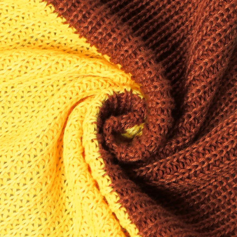 Wuhe Knit Ribbed Patchwork Long Sleeve Open Stitch