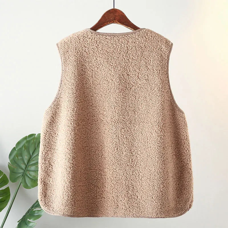 Womens Fleece Jacket Autumn Casual Clothing Senior Sleeveless