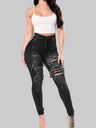 High Waist Ripped High Stretchy Jeans Zipper