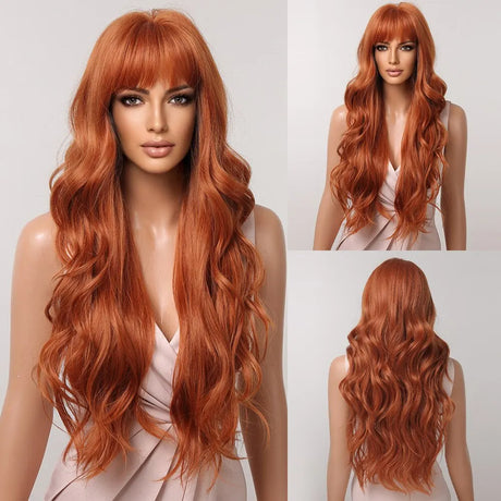 Ginger Curly Synthetic Wigs For Women Long Natural