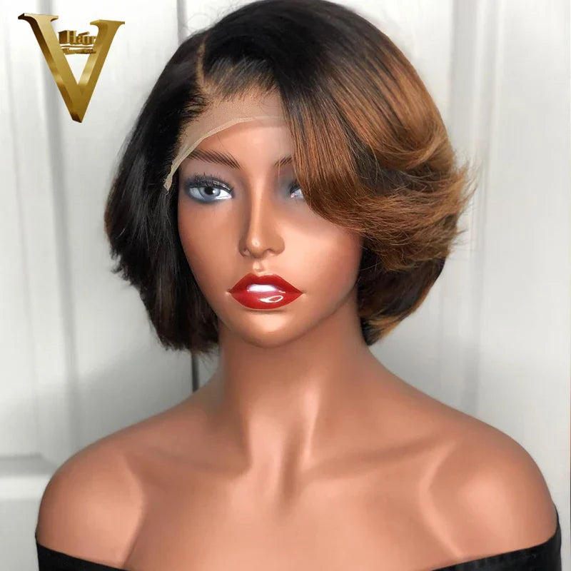 Short Bob Honey Blonde Ombre Colored Wig Straight