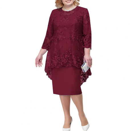 O-Neck High-Waist Midi Dress Party Dress Embroidery Lace