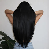 Natural Black Long Straight Synthetic Women Wigs Middle