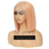 Rose Pink Short Colored Bob Human Hair Wigs
