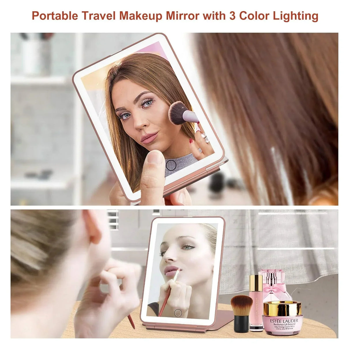 Led Foldable Travel Makeup Mirror Colors Light Modes
