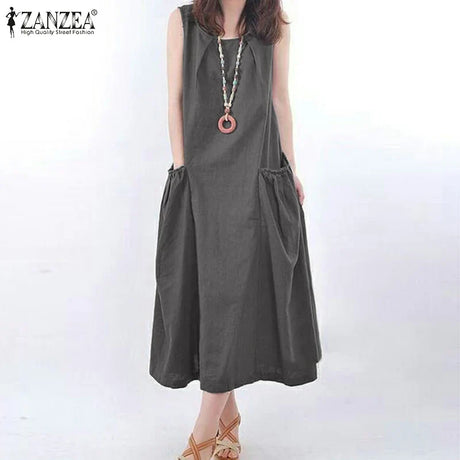 Zanzea Summer Sleeveless Maxi Dress Women Fashion Work