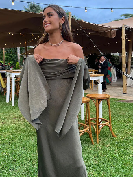 Elegant Solid Off Shoulder Midi Dress Women Chic