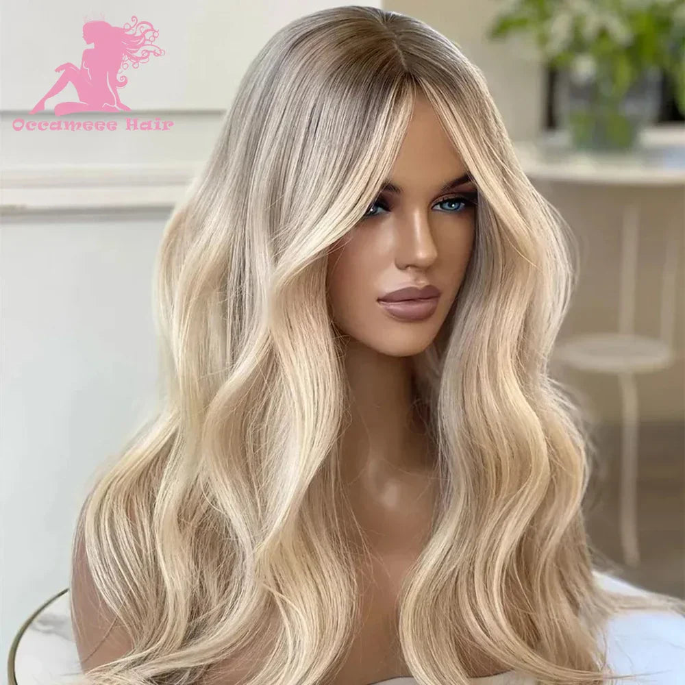 Ash Blonde Highlight Colored Lace Front Wig With