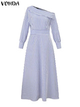 5Xl Vonda Elegant Striped Maxi Dress Bohemian Women