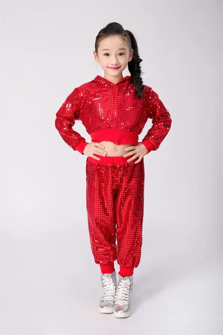Children Sequin Hip-Hop Jazz Dance Costume Girls Student