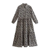 Fashion Geometry Printing Midi Dress For Women Elegant