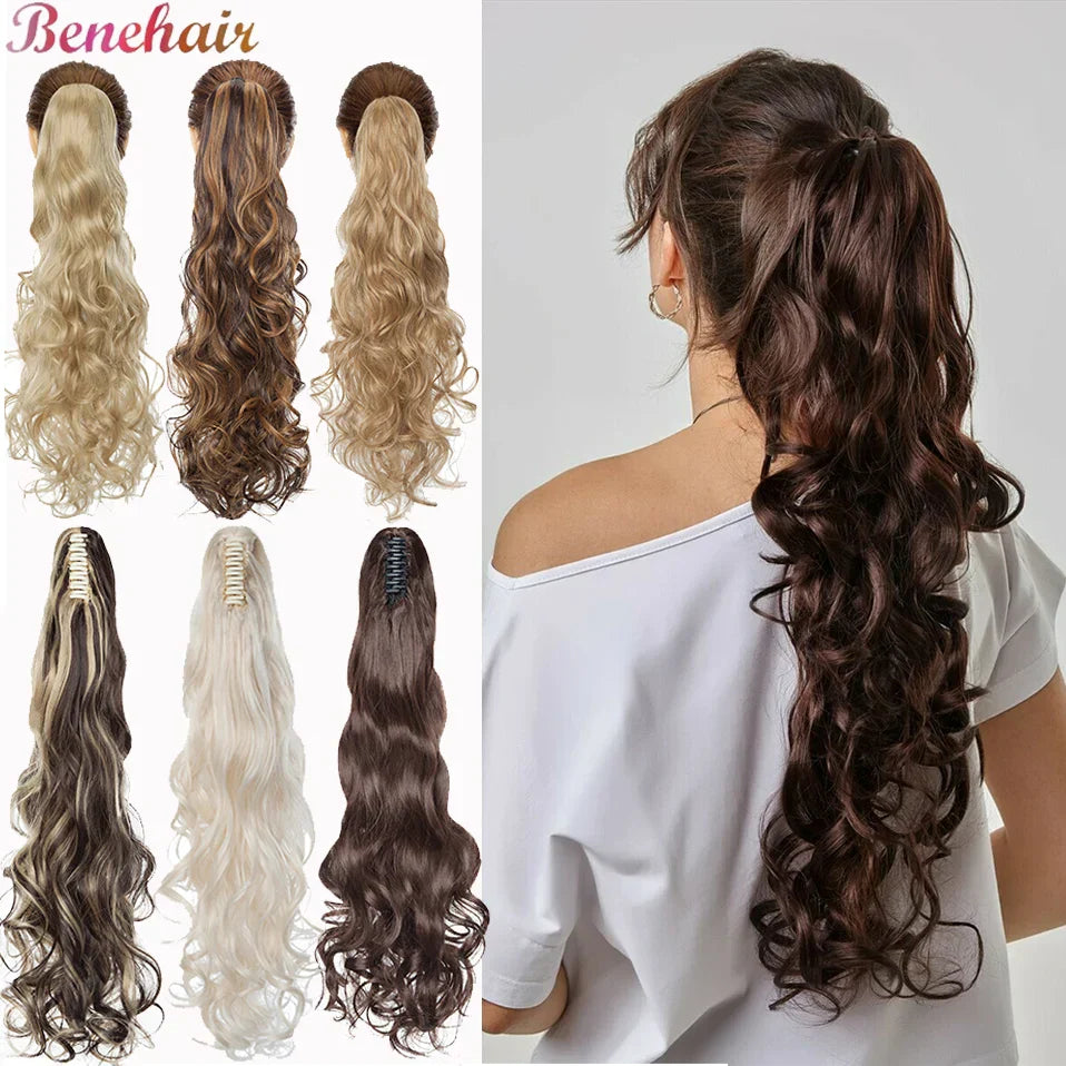 Benehair Synthetic Long Wavy Claw On Ponytail Black