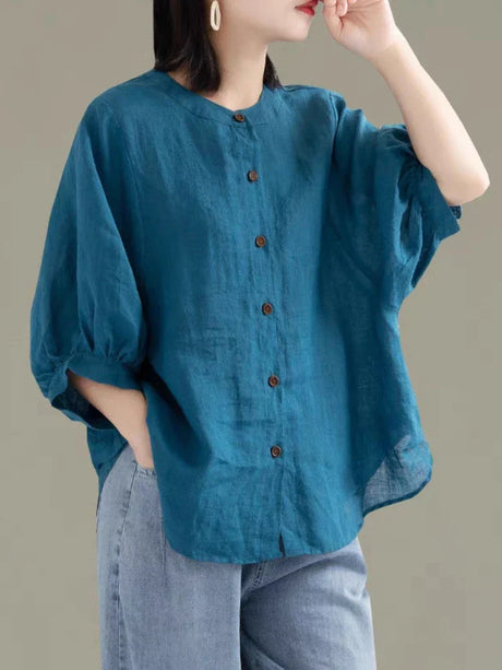 Cotton Linen Blouses Female Long Sleeve Shirts Autumn