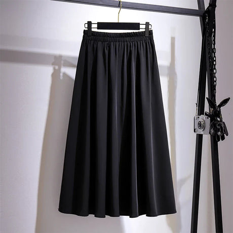 Women' Spring Casual Skirt Black Drapery Polyester Maxi