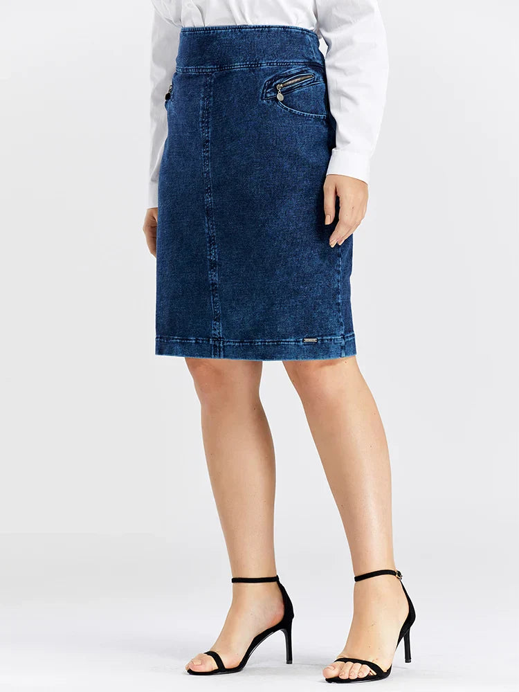 Lih Hua Women' Denim Skirt Cotton Elastic Slim