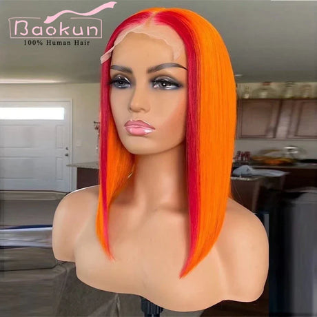 Colored Short Bob Wig Lace Front Human