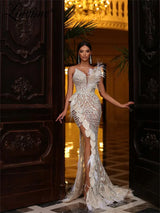 Couture Nude Long Party Dress Arabic Evening Gown