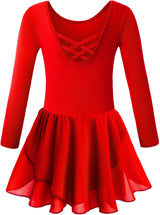 Girls Long Sleeve Leotard With Skirt Dance Dress