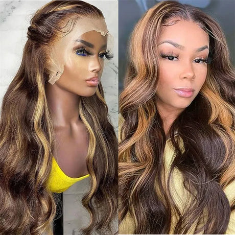 Highlight Wig Human Hair Ombre Brown Lace Front