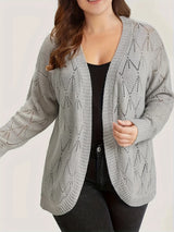 Plus Women'S Solid Hollow Out Open Front Cardigan